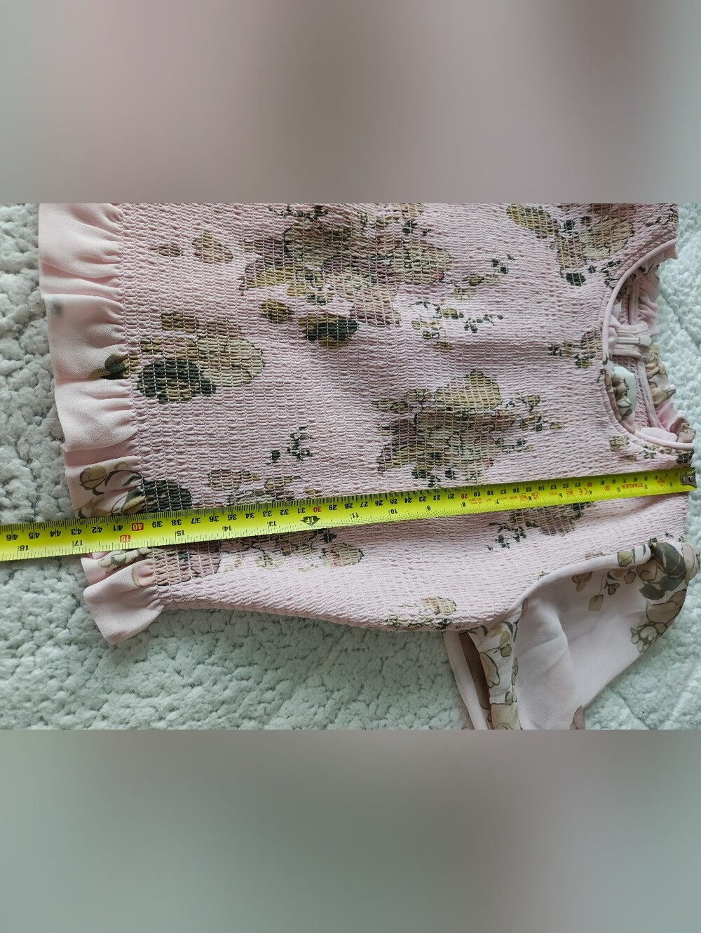 Wilfred Pink Floral Smocked Ruffle-Neck Blouse Ptp 15" - Picture 12 of 12